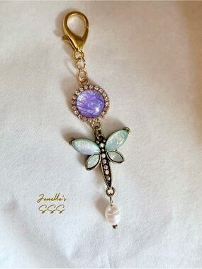 Gold-Tone Iridescent Dragonfly Charm with Purple Opal Accent